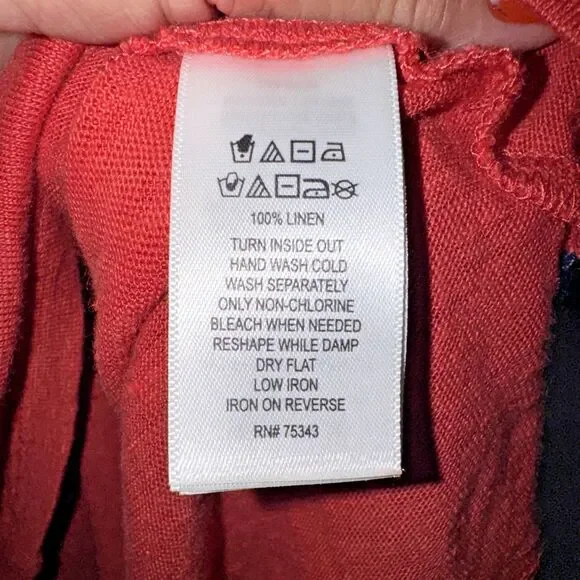 Tahari Coral Orange  V-Neck 100% Linen Oversized Short Sleeve Top Womans Medium - Picture 6 of 6